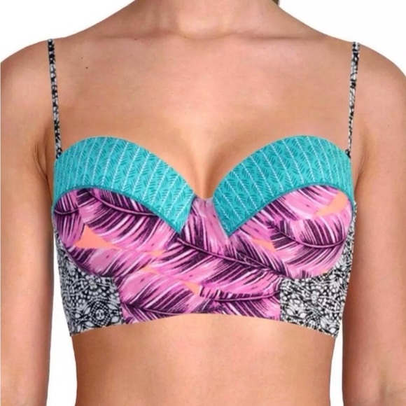 Hula Honey Juniors Leaf Breeze Underwire Push Up Strapless Bikini Top Size Large - Picture 3 of 10